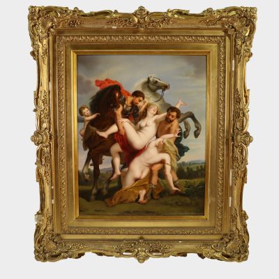 KPM porcelain plaque by Carl Meinelt after painting by Murillo depicting abduction of daughters of King Leucippus