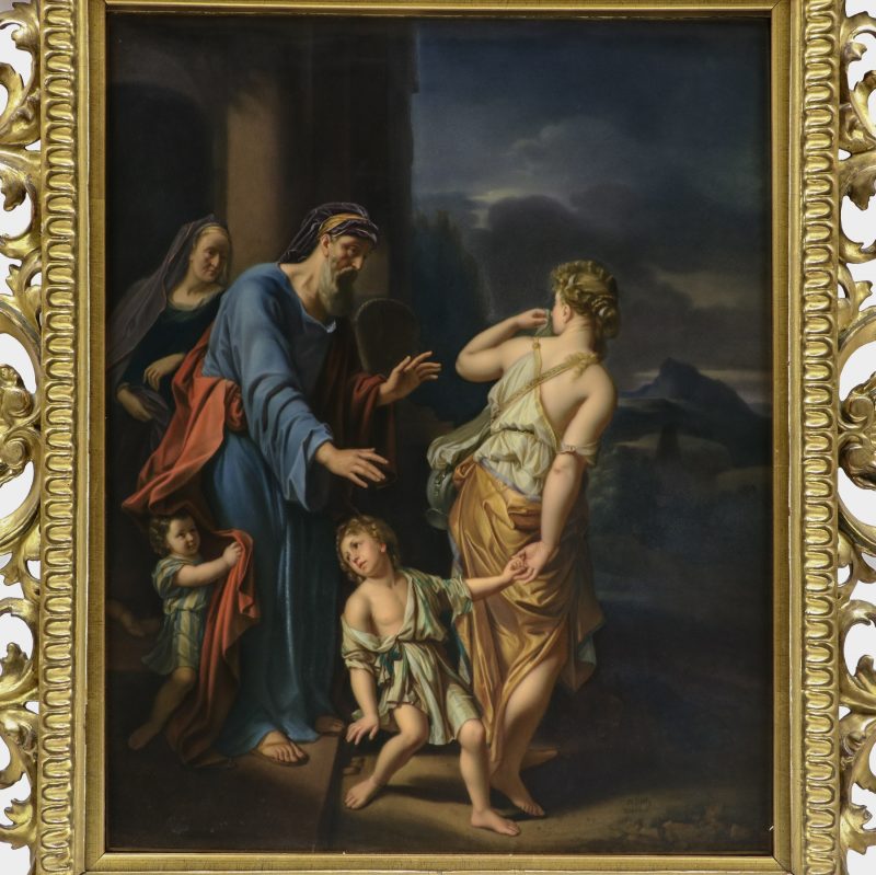 KPM porcelain plaque signed M. Beetz after painting by Van der Werf depicting banishment of Hagar and Ishmael