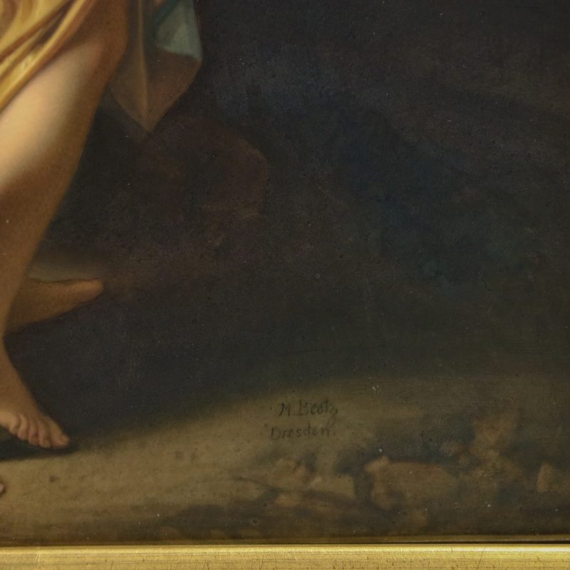 signature on KPM porcelain plaque signed M. Beetz after painting by Van der Werf depicting banishment of Hagar and Ishmael