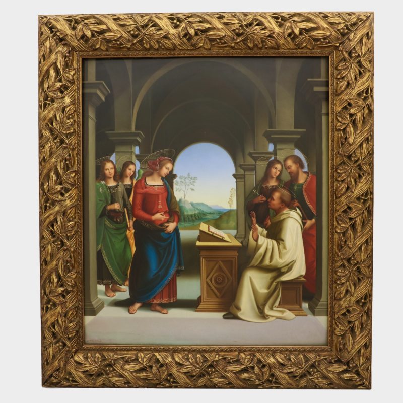 KPM porcelain plaque by Otto Wustlich depicting Virgin Mary appearing to St. Bernard of Clairvaux