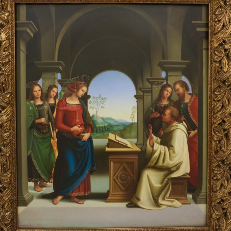 KPM porcelain plaque by Otto Wustlich depicting Virgin Mary appearing to St. Bernard of Clairvaux