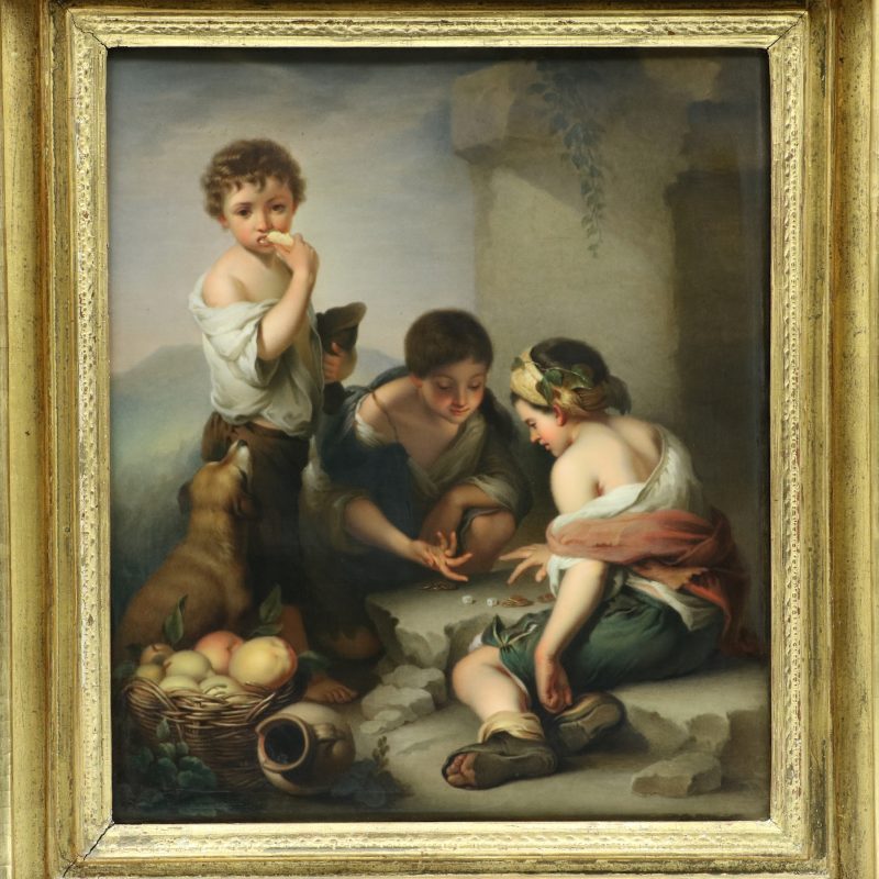 KPM porcelain plaque after painting by Murillo depicting boys playing dice