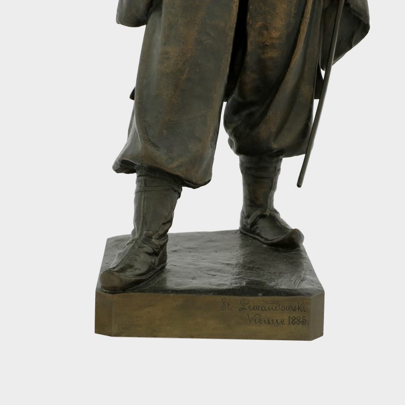 close-up of signature on Lewandowski bronze figure of Zaporozhian cossack by J.C. Hernick, also inscribed "Vienna 1885"