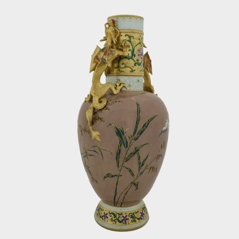vase in Japanese style with gilded handles formed as winged dragons holding fire pearls in their mouths