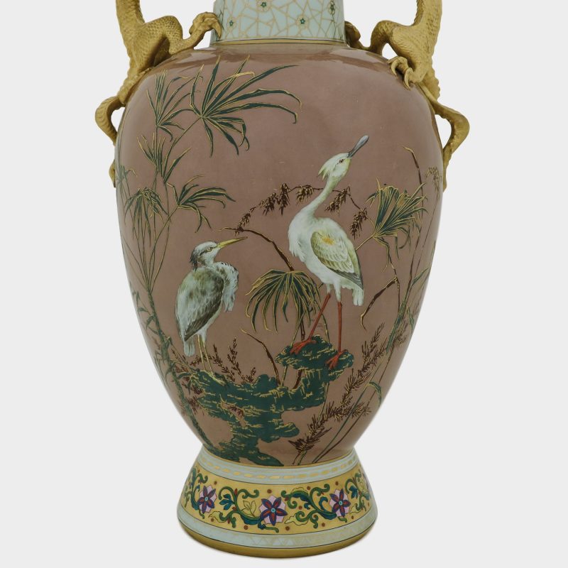 close-up of birds on Japanese style porcelain flower pot