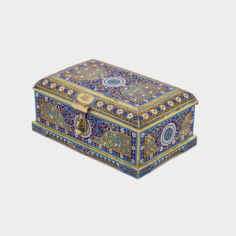 Russian enamel box by Antip Kuzmichev, made for Tiffany, gilded silver and varicolored cloisonne enamel