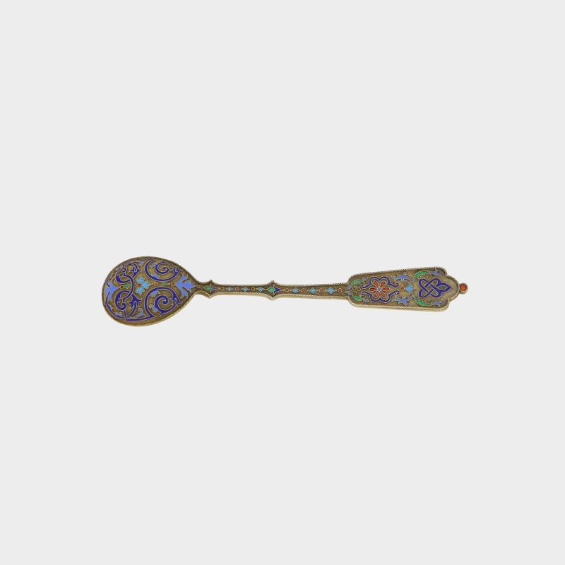 Russian silver-gilt and cloisonne enamel spoon