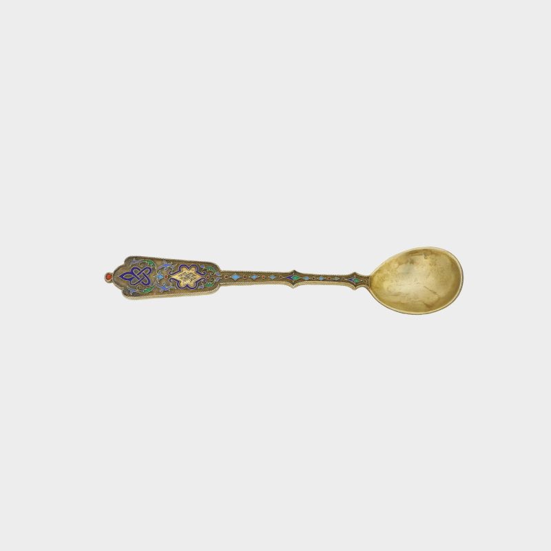 Russian silver-gilt and cloisonne enamel spoon