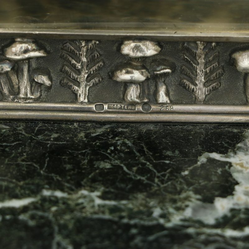 close-up of 1st Kiev Artel hallmarks on silver
