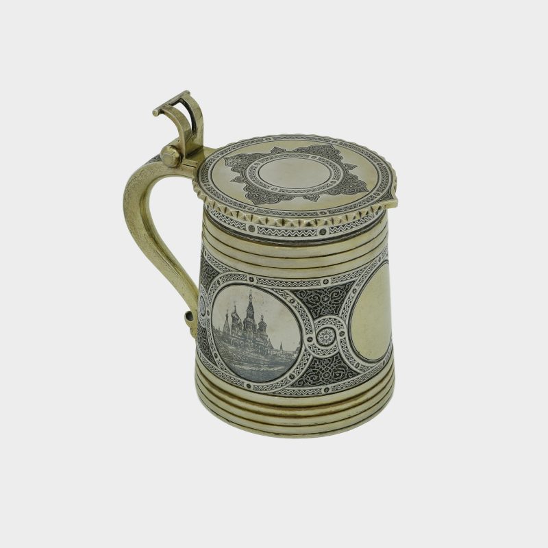 Russian niello and silver-gilt tankard with circular roundels depicting views of Moscow