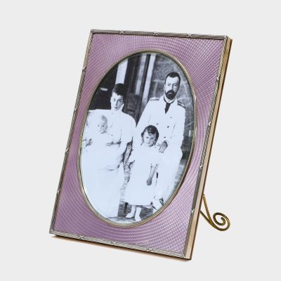 Large Faberge silver and pink guilloche enamel rectangular photo frame by Andrei Gorianov
