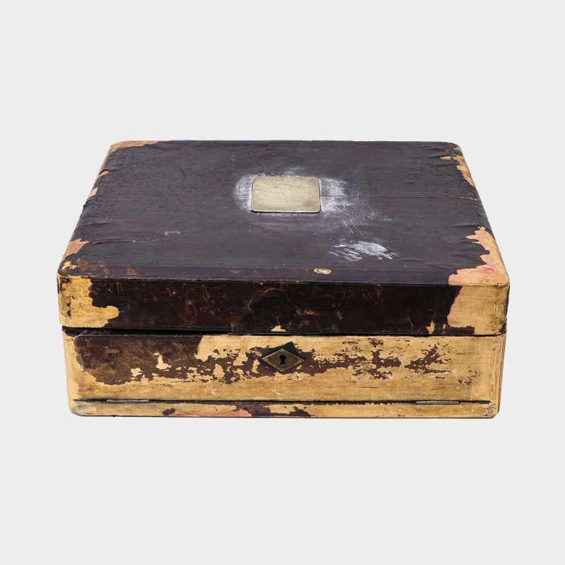 Leather trimmed wooden box