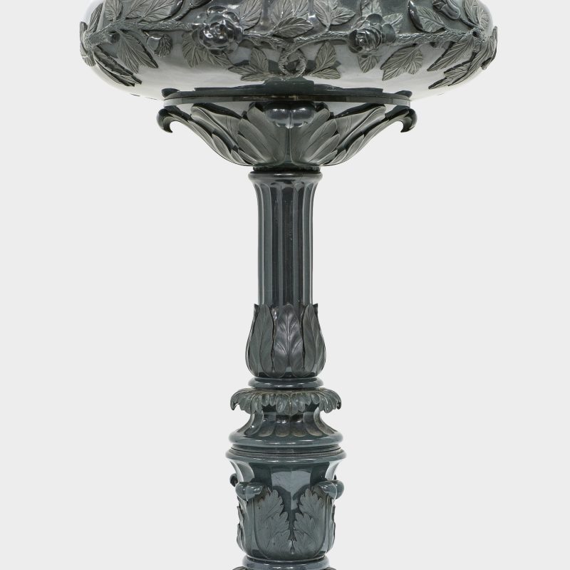 close-up of the stem of Russian hardstone tazza elaborately carved in neoclassical style from Kolyvan jasper (yashma)